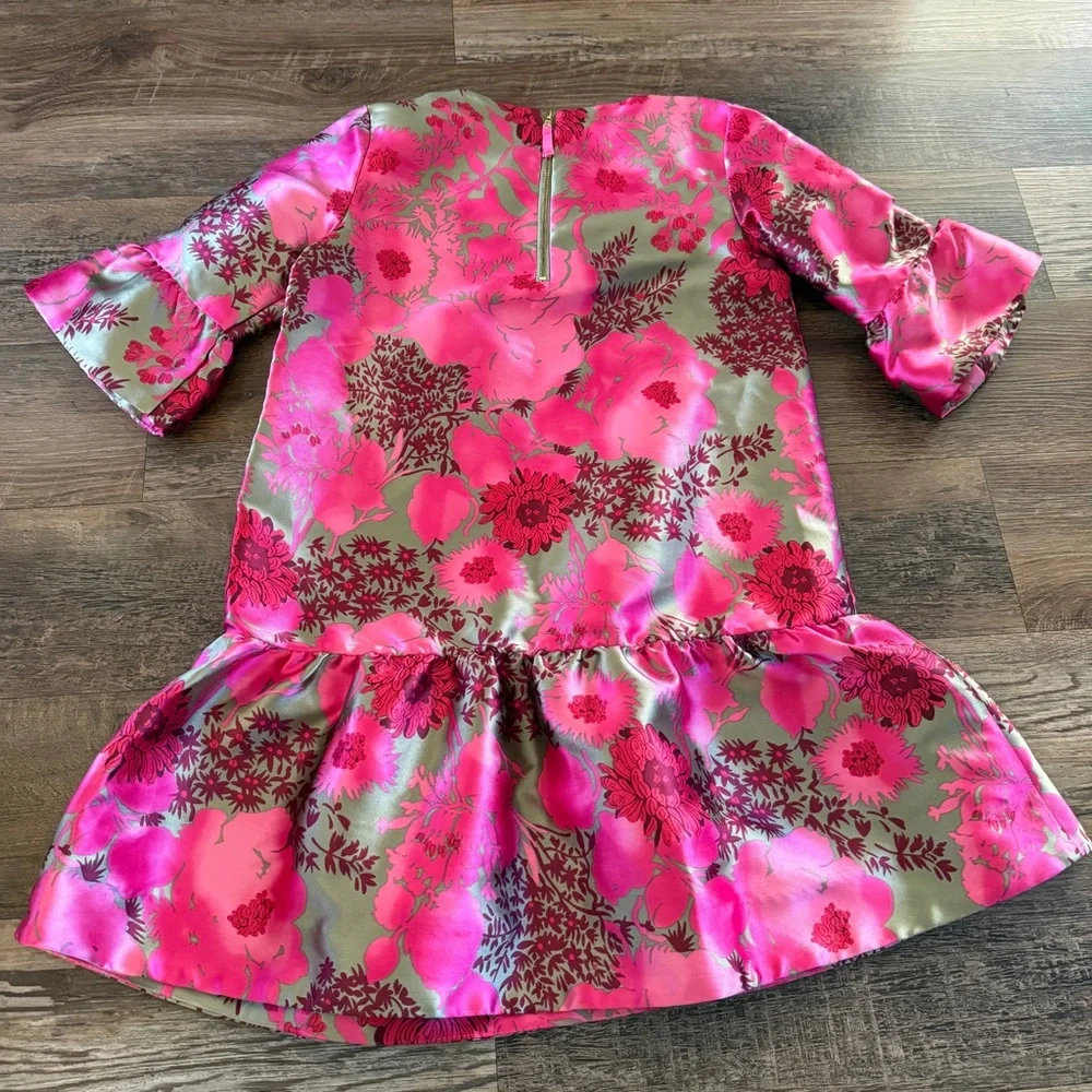 Crewcuts fancy floral satin ruffle sleeve dress 10